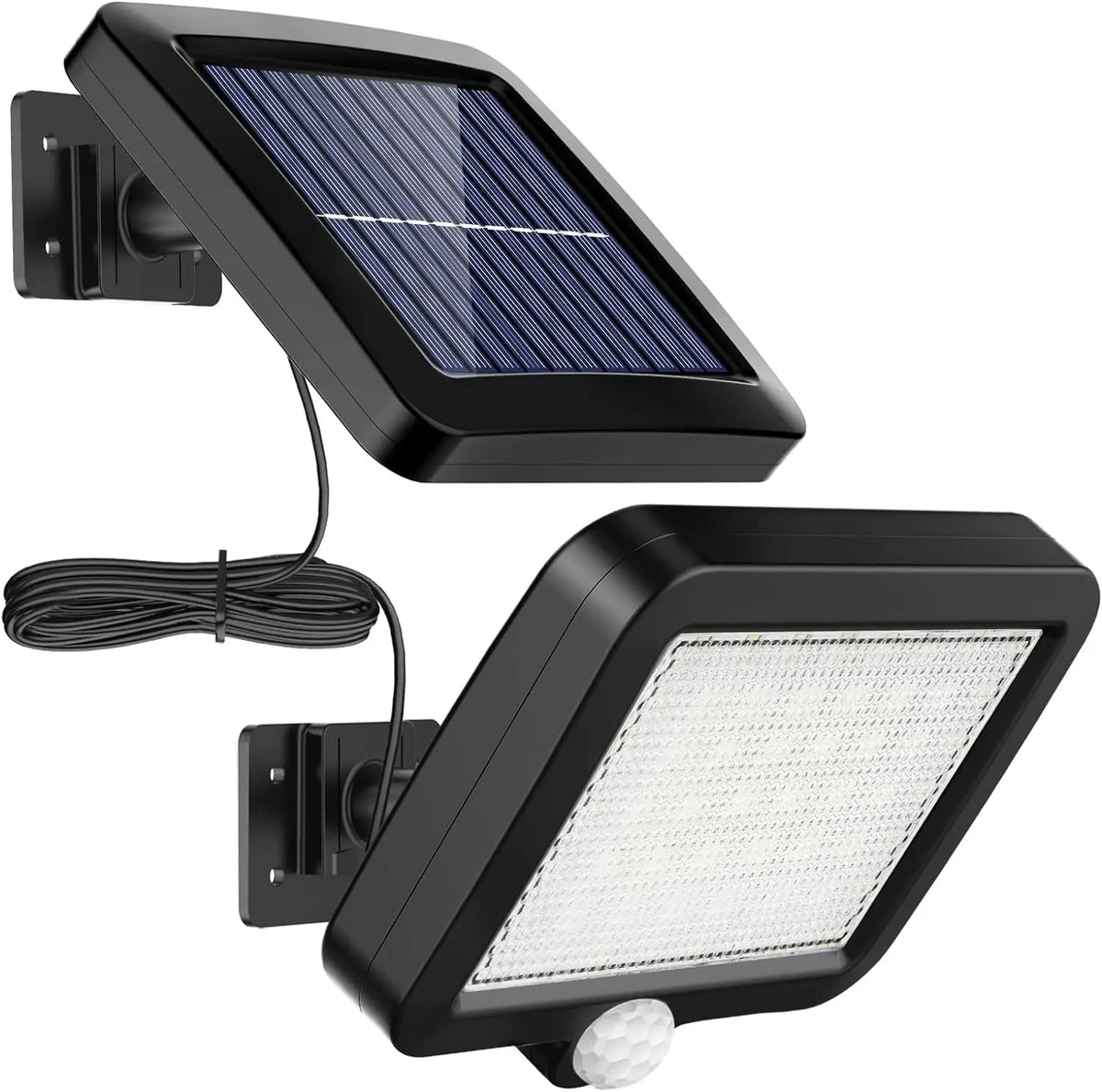 lampe solaire moderne détecteur mouvement étanche ip65 panneau solaire noir surface lumineuse blancheextérieur compact