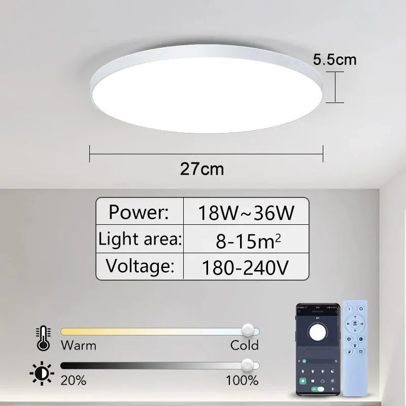 plafonnier led intelligent télécommande intensité variable moderne blanc noir gris minimaliste