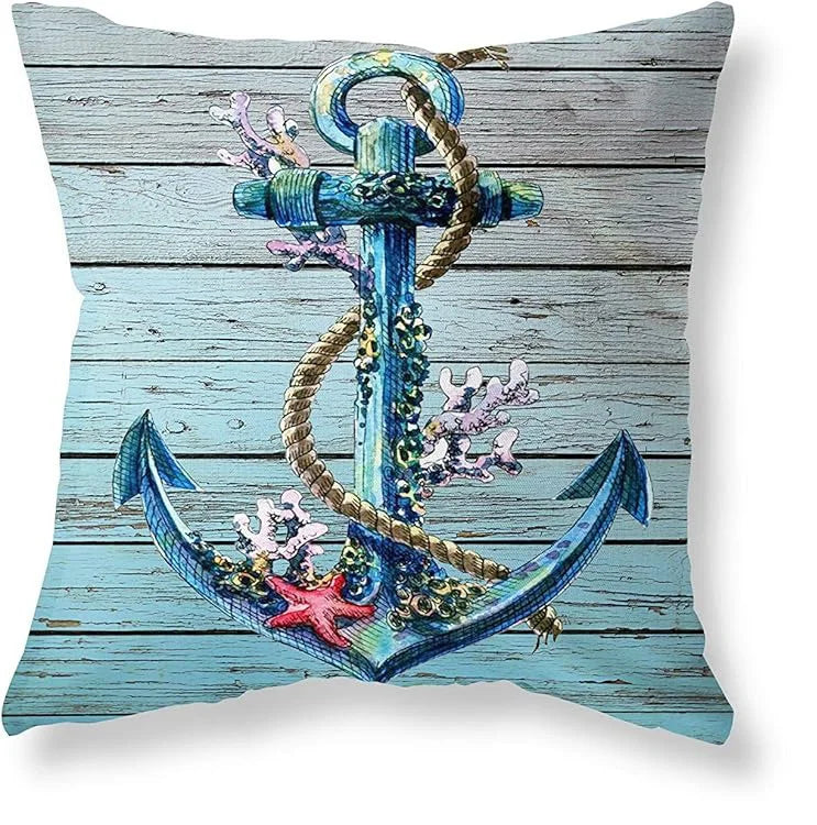 taies d'oreiller motif marin ancre coraux bleu clair décoratives maison 40x40 45x45 cm