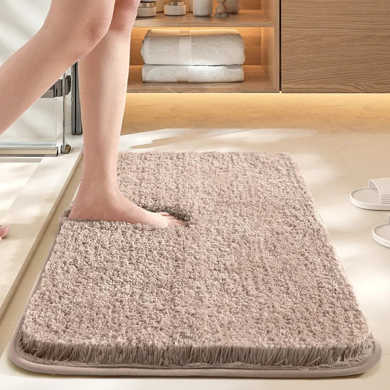 tapis bain antidérapant lavable machine couleur unie polyester marron gris blanc moderne