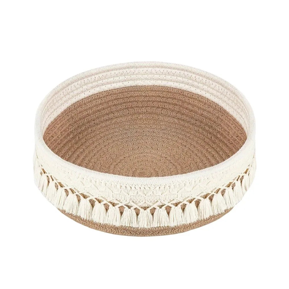 panier tissé boho chic beige noir franges rangement cosmétiques réutilisable multifonction opacité