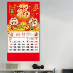 calendrier mural bois rouge doré illustration cheval symbole
