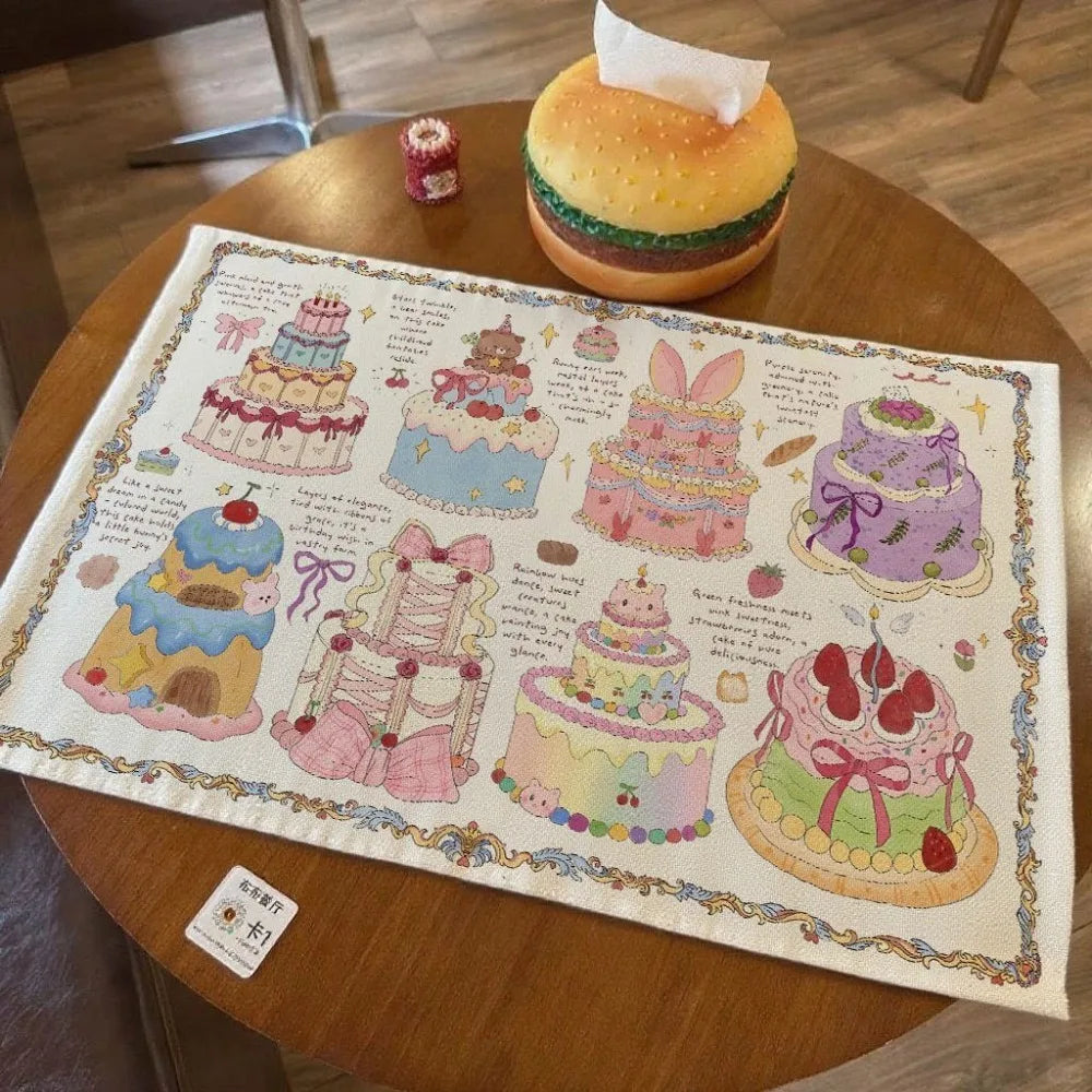 nappes décoratives kawaii fleurs gâteaux multicolores table fêtes extérieur
