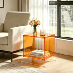 table d'appoint moderne transparente rouge orange carree minimaliste maison chambre salon