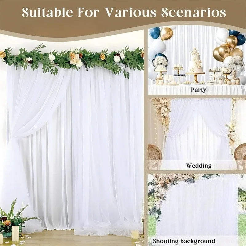 rideau fond blanc plissé semi transparent décoration mariage festif tringle métallique éléments événementiels