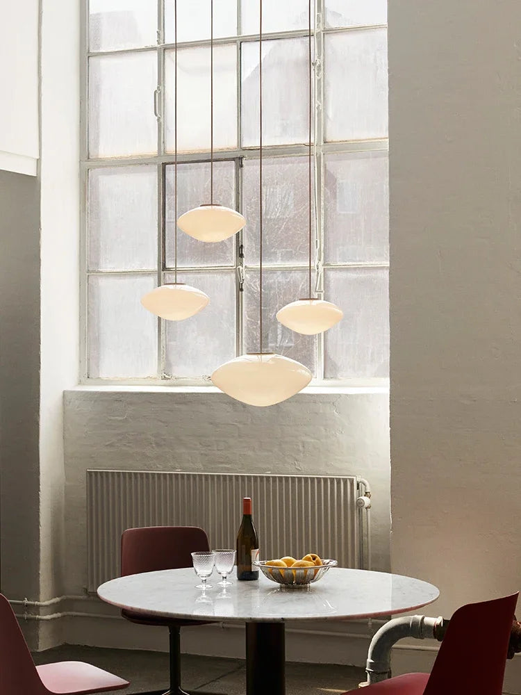 Suspension ovale moderne verre blanc opale salon chambre pendentif led autonomes