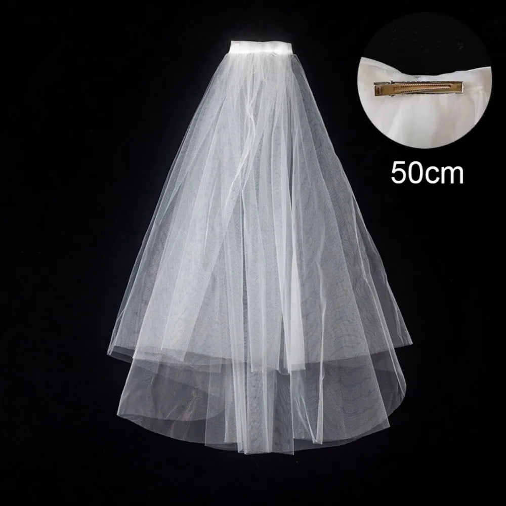 voile mariée blanc translucide classique clips métalliques tulle léger élégant simple femmes polyester