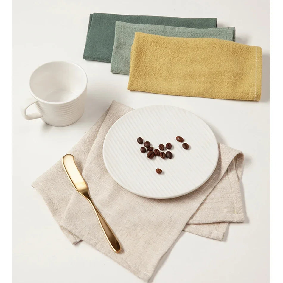 serviettes table réutilisables coton lin 40x40cm classique beige vert jaune blanc rose fleurs séchées