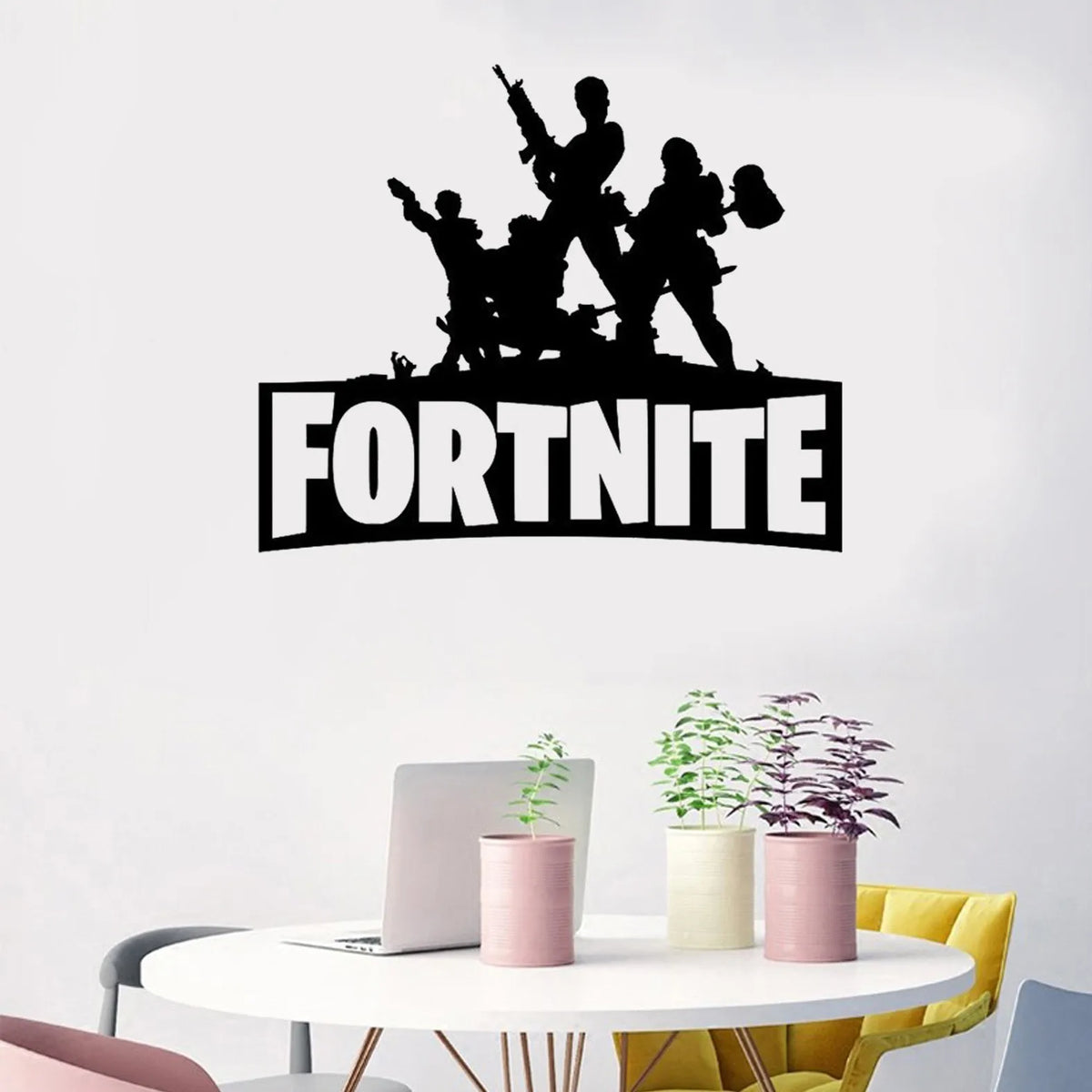 autocollants muraux fortnite noir personnages armes texte salon decoration diy moderne adhésif papier pvc