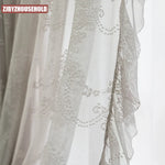 rideau gris semi transparent brodé fleurs classique fenêtre française polyester
