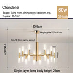 Suspension lumineuse moderne or structure géométrique tubes lumineux fixation crochet éclairage led chambre salon