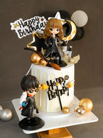 décoration anniversaire enfant figurines stylysées happy birthday transparentes chapeaux lunettes cartoony
