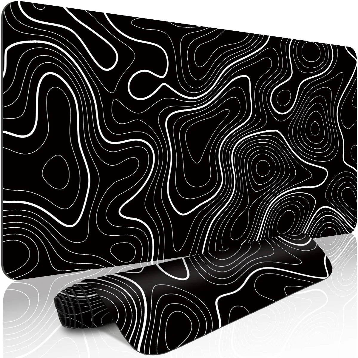 tapis souris moderne noir motif géométrique adhésif antidérapant caoutchouc large gaming