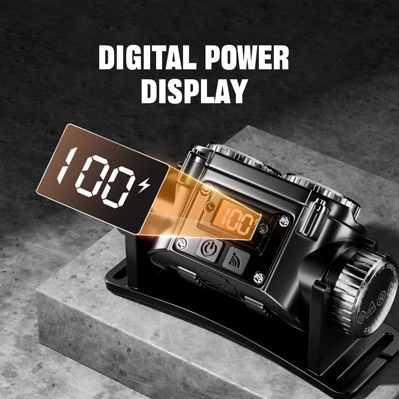 lampe frontale rechargeable led zoom ceinture ajustable batterie intégrée écran numérique pêche