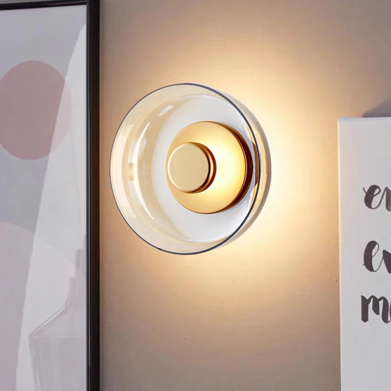 applique murale led transparente moderne dorée fixée mur chambre coucher salle manger