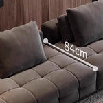 Canapé d'angle gris foncé velours minimaliste coussins repose pieds dimensions variées jusqu'à 420x112cm