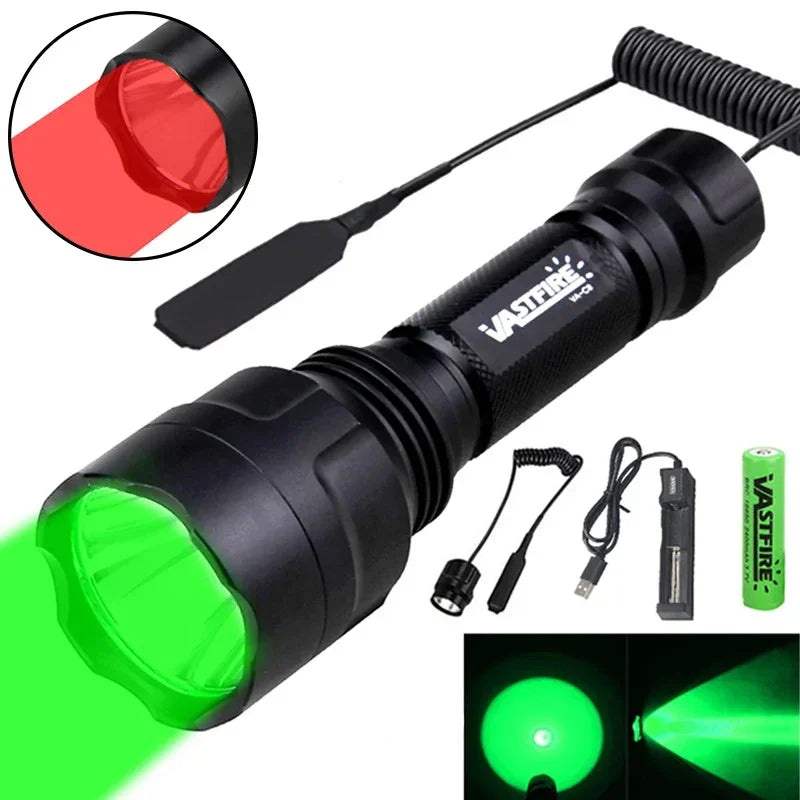 lampe torche rechargeable led noire anti glisse 5w rouge vert camping