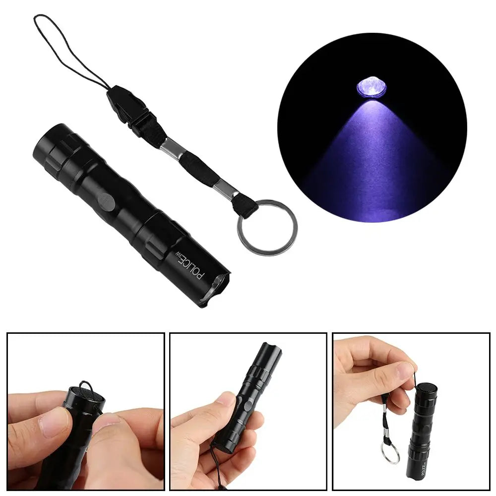 lampe torche led super lumineuse étanche noire annneau fixation moderne auto défense 450 lumens