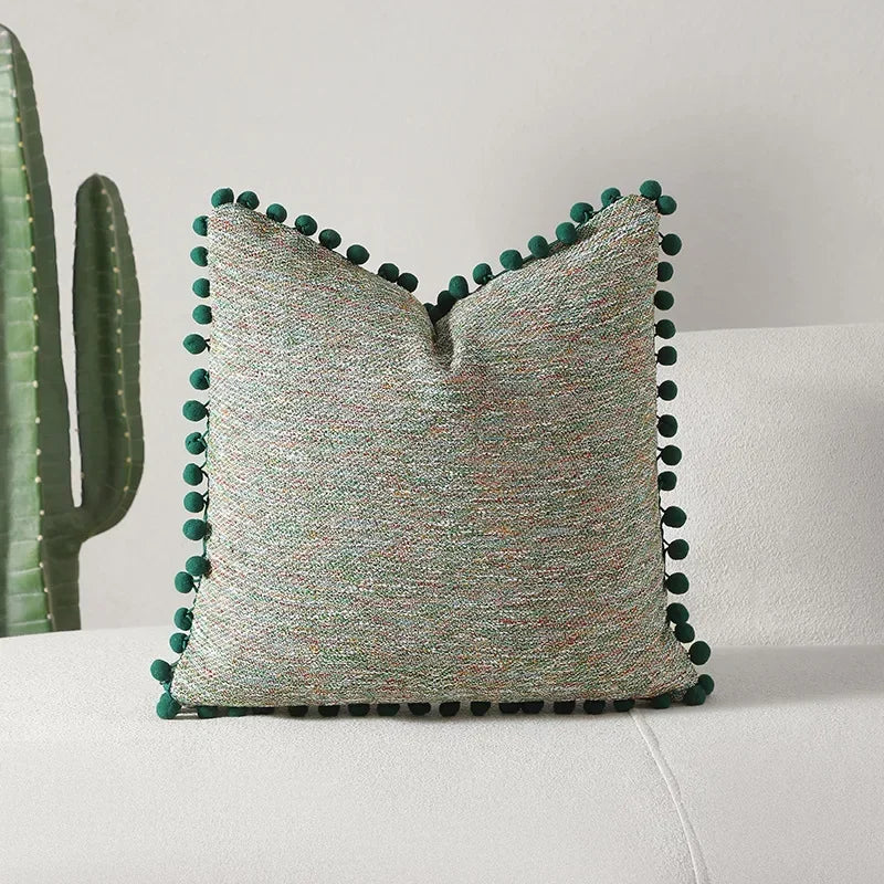 housses coussins décoratifs nordique moderne 100 polyester géométrique pompons verts adhésifs 45x45cm 30x50cm