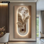 toile murale moderne abstraite pampa vase minimaliste décoration salon beige blanc 100x200cm