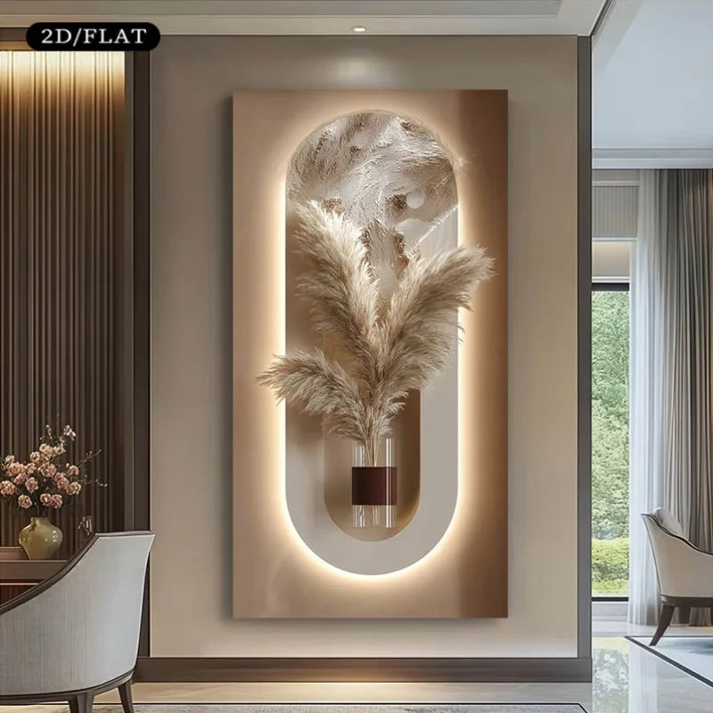 toile murale moderne abstraite pampa vase minimaliste décoration salon beige blanc 100x200cm