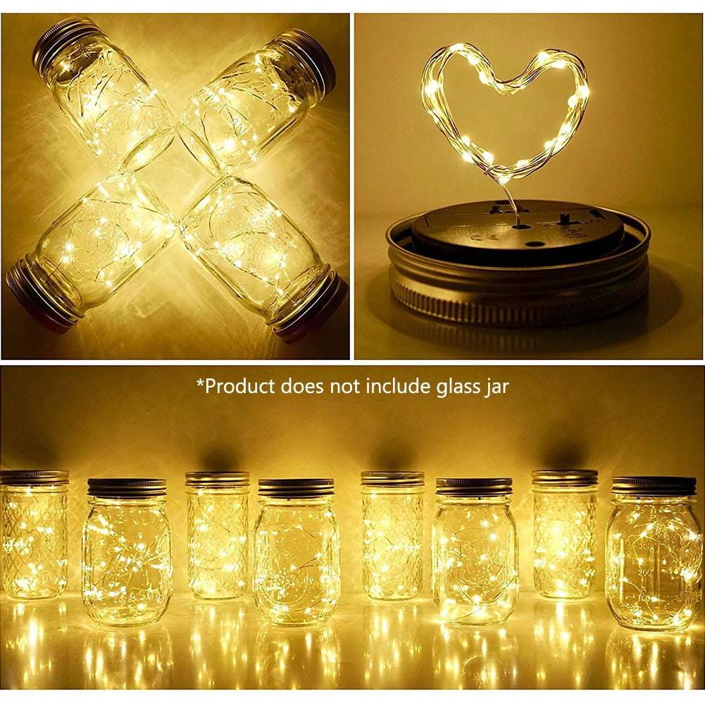 guirlande lumineuse solaire led bocal verre couvercle métallique panneau solaire batterie étancheextérieur cœur festive