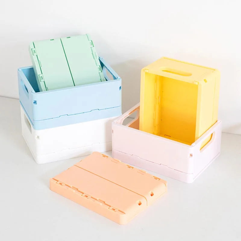 boîtes rangement pliables moderne bleu clair vert pastel blanc jaune rose orange pastilles perforations