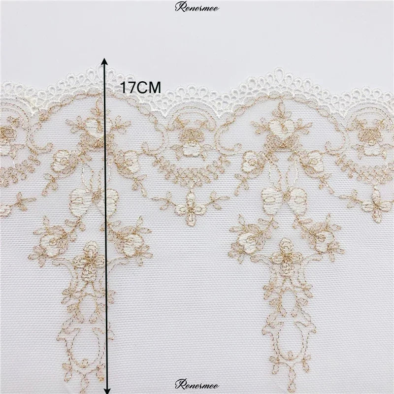 tissu dentelle fleurs feuilles blanc doré élégant classique polyester translucide haut qualité