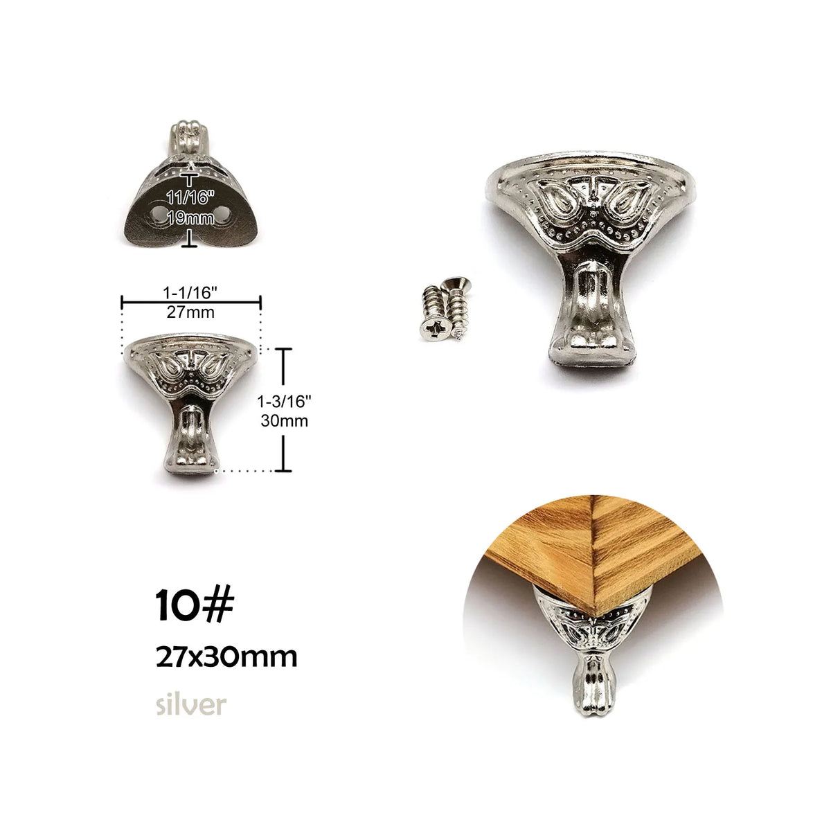 pieds boîte vis or argent bronze classique élégants ornements sculptural fixés bois
