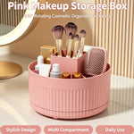 boîte rangement rotative moderne vert blanc rose texture riblée maquillage pinceaux cosmétiques stylos ciseaux