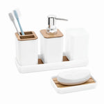 ensemble salle bain moderne porte brosse dents porte gobelet distributeur savon plateau bambou noir