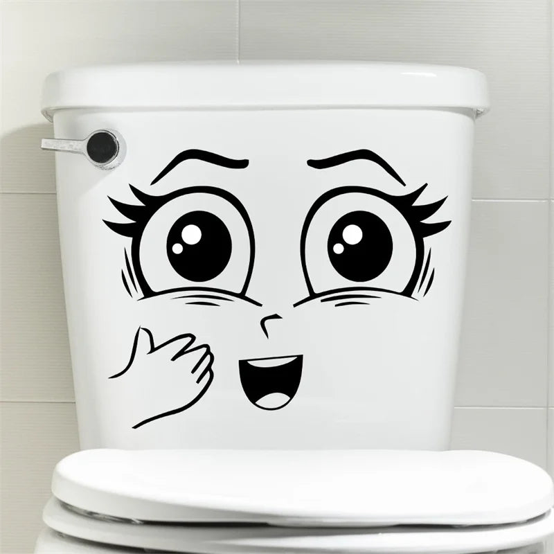 sticker autocollant toilette visage souriant dessin animé simple pvc noir inclusion chambre bains décoration