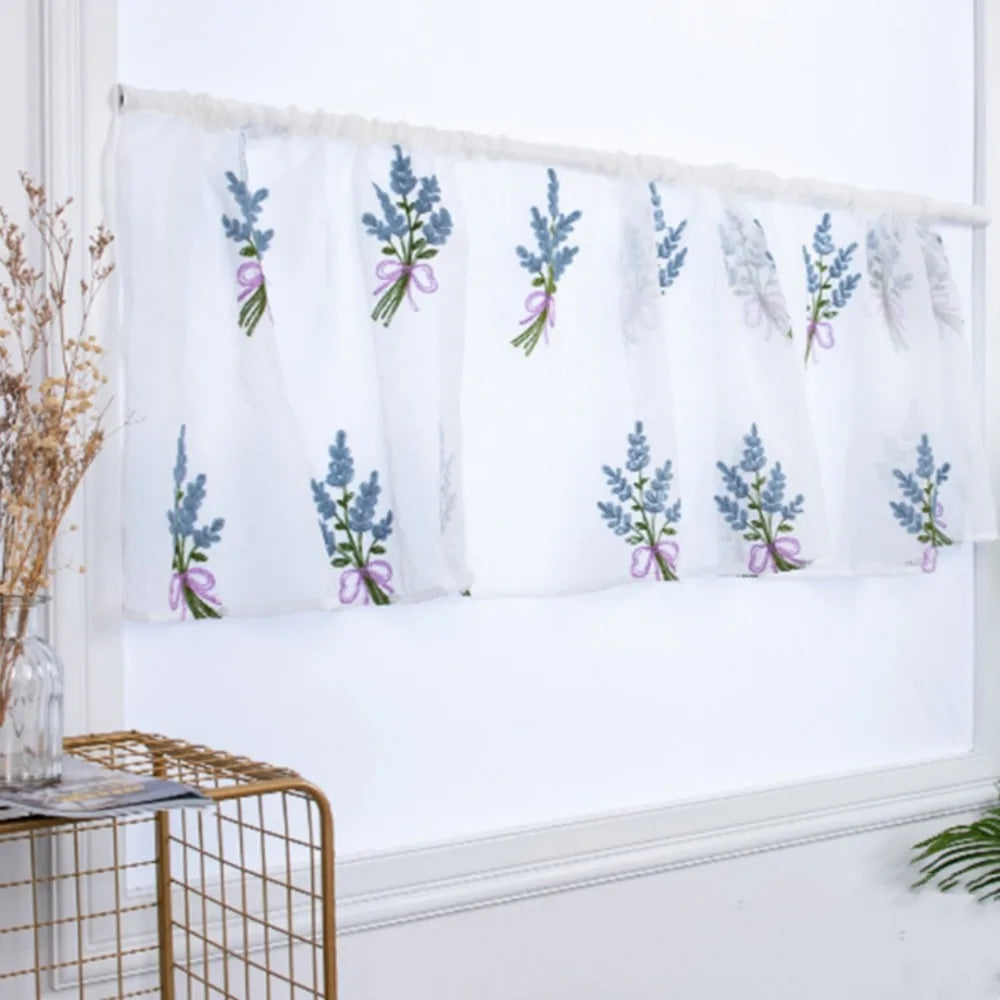 rideau fenêtre transparent fleurs motifs végétaux décoratif moderne tringle métallique inclusion brodé 100cmx50cm