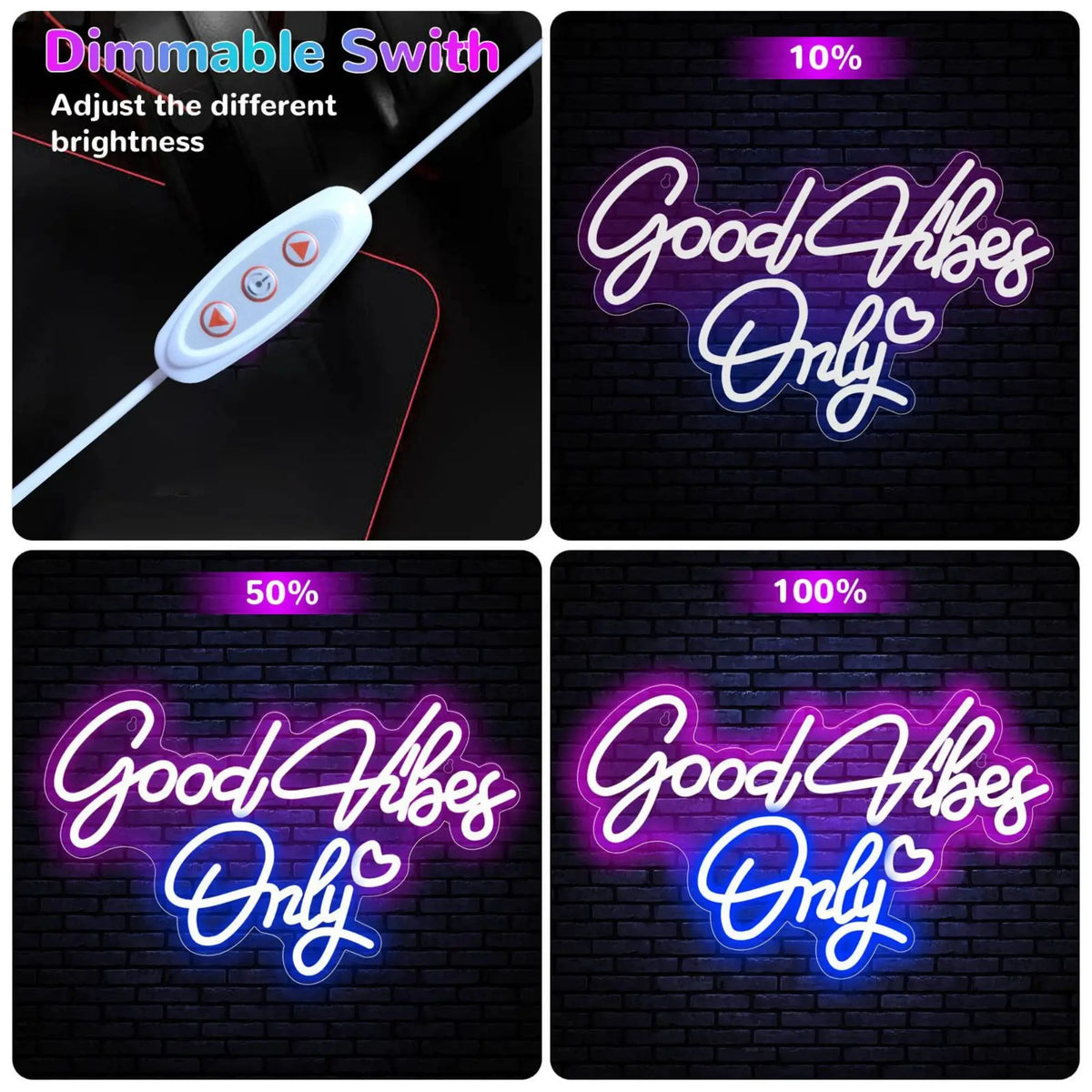 néon lumineux Good Vibes Only moderne rose bleu texte cœur réglable USB chambre coucher