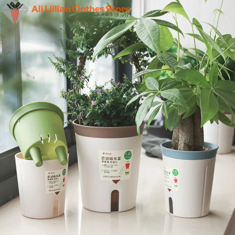 pots plante auto arrosable plastique blanc bleu orange moderne minimaliste 25l 15l