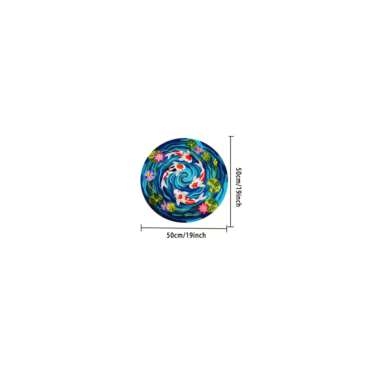 tapis rond coloré poissons koi fleurs lotus moderne antidérapant imperméable salon chambre bleu blanc