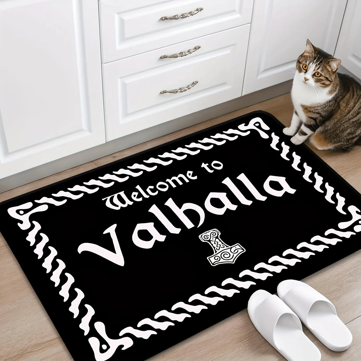 tapis bienvenue moderne viking noir blanc lettres symboles antidérapant résistant machine lavable porte chambre