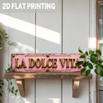 plaque décorative bois rose clair lettres dorées motifs floraux vintage pré perforés dimension 40x10cm