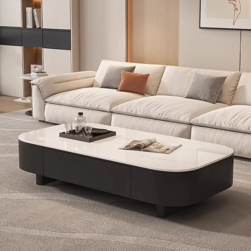 table basse moderne rectangle bois blanc noir tiroirs plateau amovible minimaliste italien