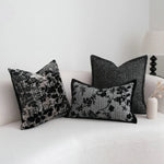 housse coussin carré motif floral contemporain polyester coton noir gris décoration maison voiture 45x45cm