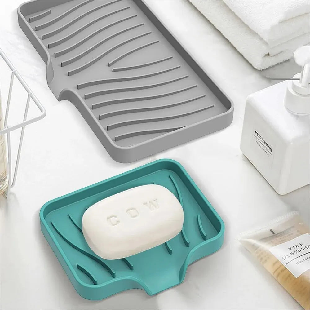 support savon silicone moderne rayures ondulées gris blanc noir vert