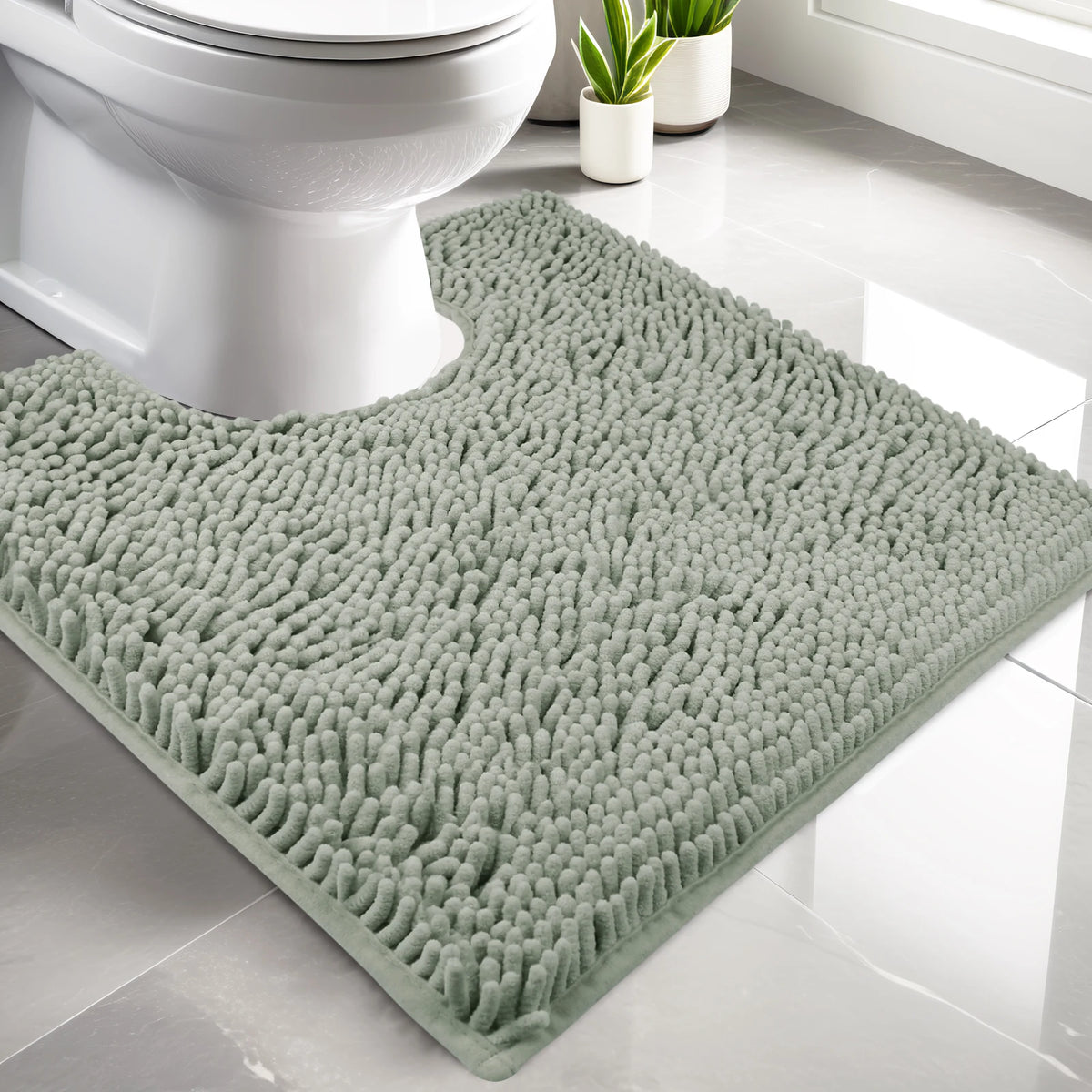 tapis salle bain moderne deux textures gris vert antidérapant bouclé rayures minimaliste