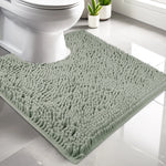 tapis salle bain moderne deux textures gris vert antidérapant bouclé rayures minimaliste