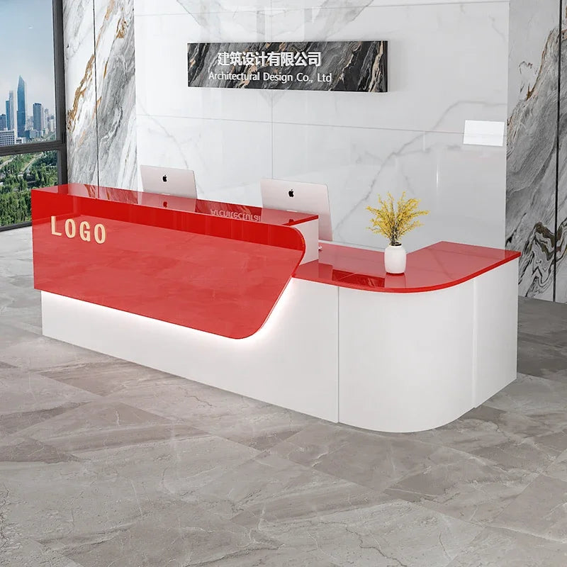 comptoir accueil moderne blanc tiroirs rangement mobilier commercial luxe minimaliste