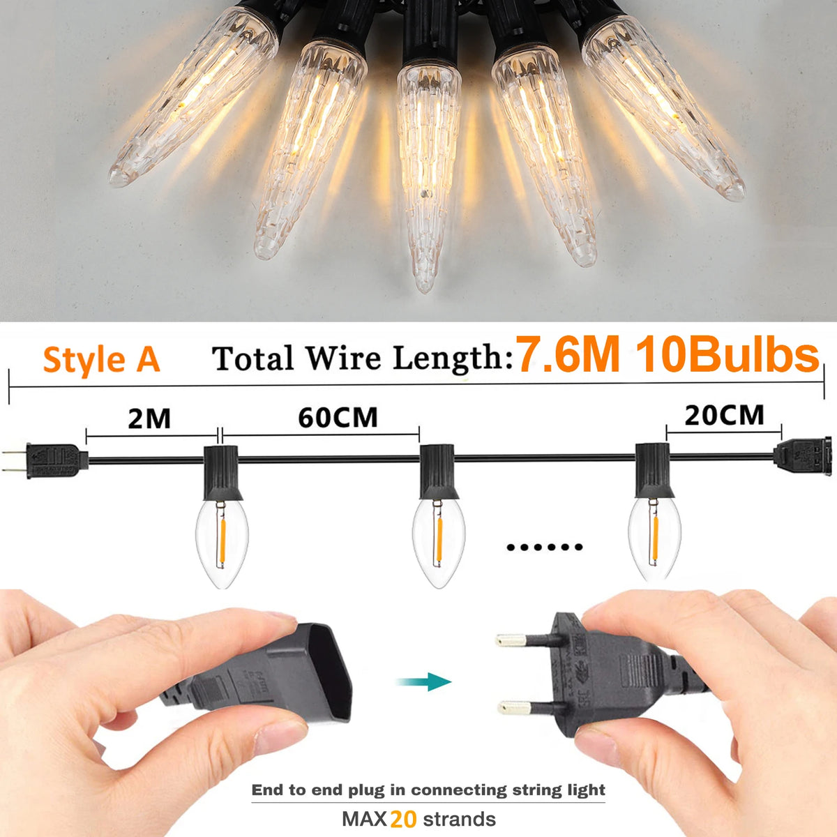guirlande lumineuse extérieure 110v 220v e12 imperméable décoration jardin mariage led ambré