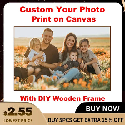 Impression photo personnalisée sur toile avec cadre en bois rouge