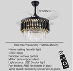 ventilateur moderne doré noir cristal brillant télécommande led élégant transparent fixations
