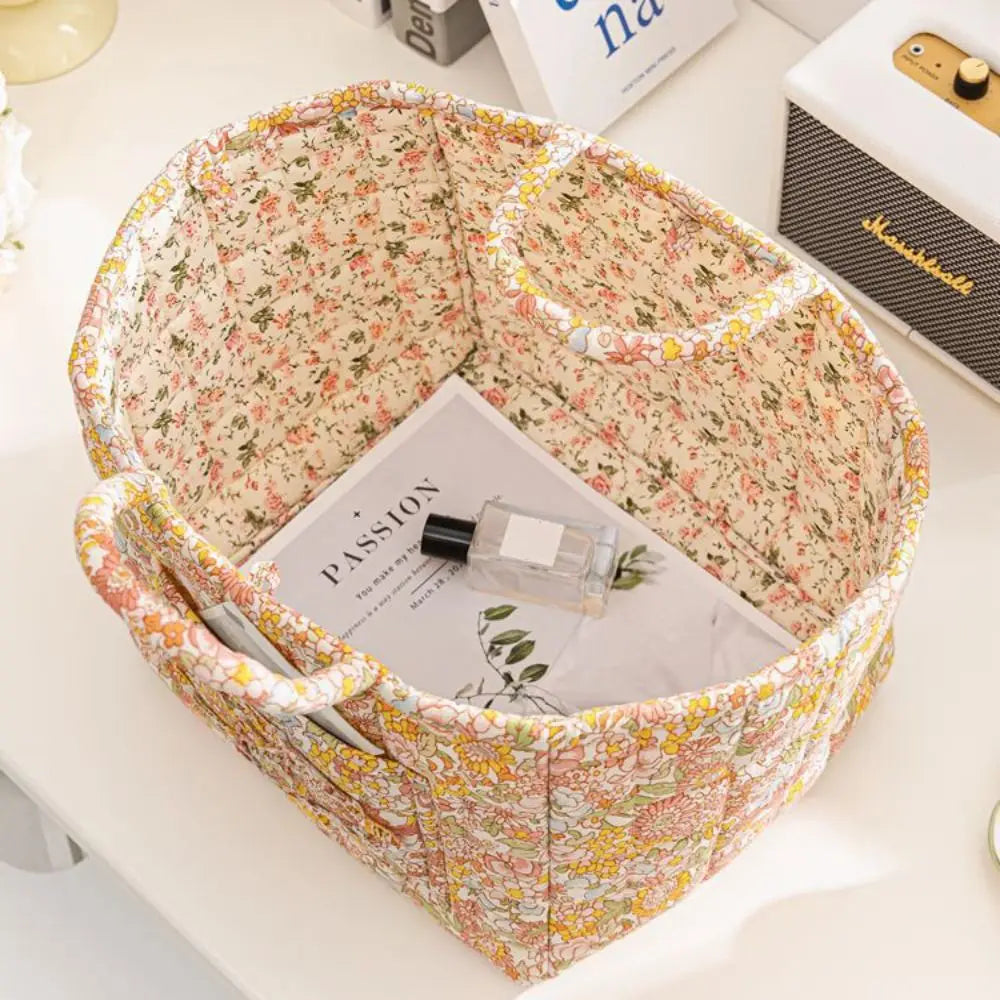 paniers rangement tissu floral multicolore vintage réutilisables armoire poignées transportables multifonctionnels
