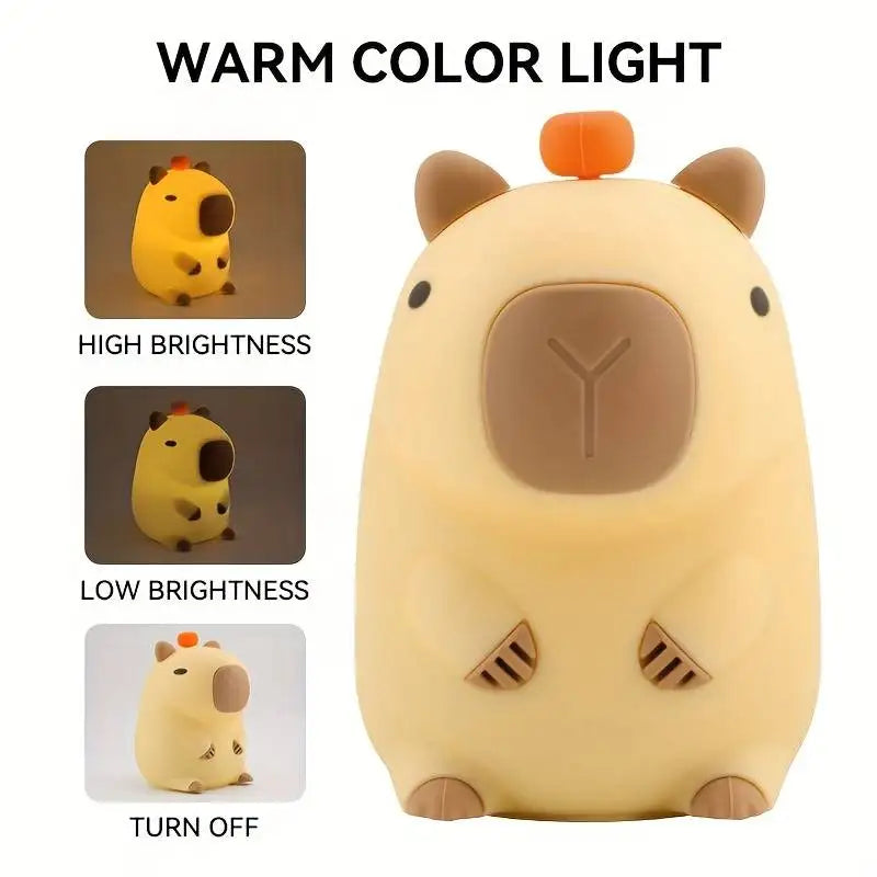 veilleuse capybara mignonne lumiere douce enfantine couleur beige jaune orange pomme