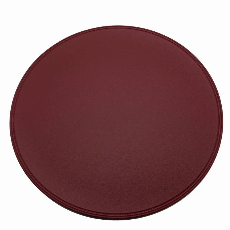 tapis table ronds bleu simili cuir élégants respectueux environnement assortis vaisselle décoration moderne